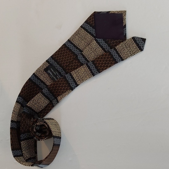 Gian Franco Ferretti Brown / Cream Patterned Mens Silk Neck Tie Sz. 56' X 4 - Picture 2 of 5